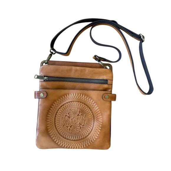 Patricia Nash Prizzi Tooled Brown Leather Crossbody Bag EUC! - Picture 1 of 13